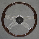 VIP39 PETERBILT 18" diameter, genuine mahogany, 4-spoke wheel. Spokes are chrome plated with slots. (Do not use as grab handle)