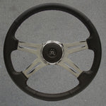 VIP46 KENWORTH 18" diameter, 4-spoke, polished chrome spokes with top grain leather rim